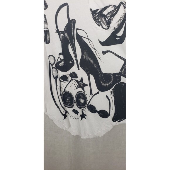 Lauren Moshi Tunic Tee S White Black Stiletto Heels Lipstick Asymmetric‎ Hem USA - Picture 5 of 7